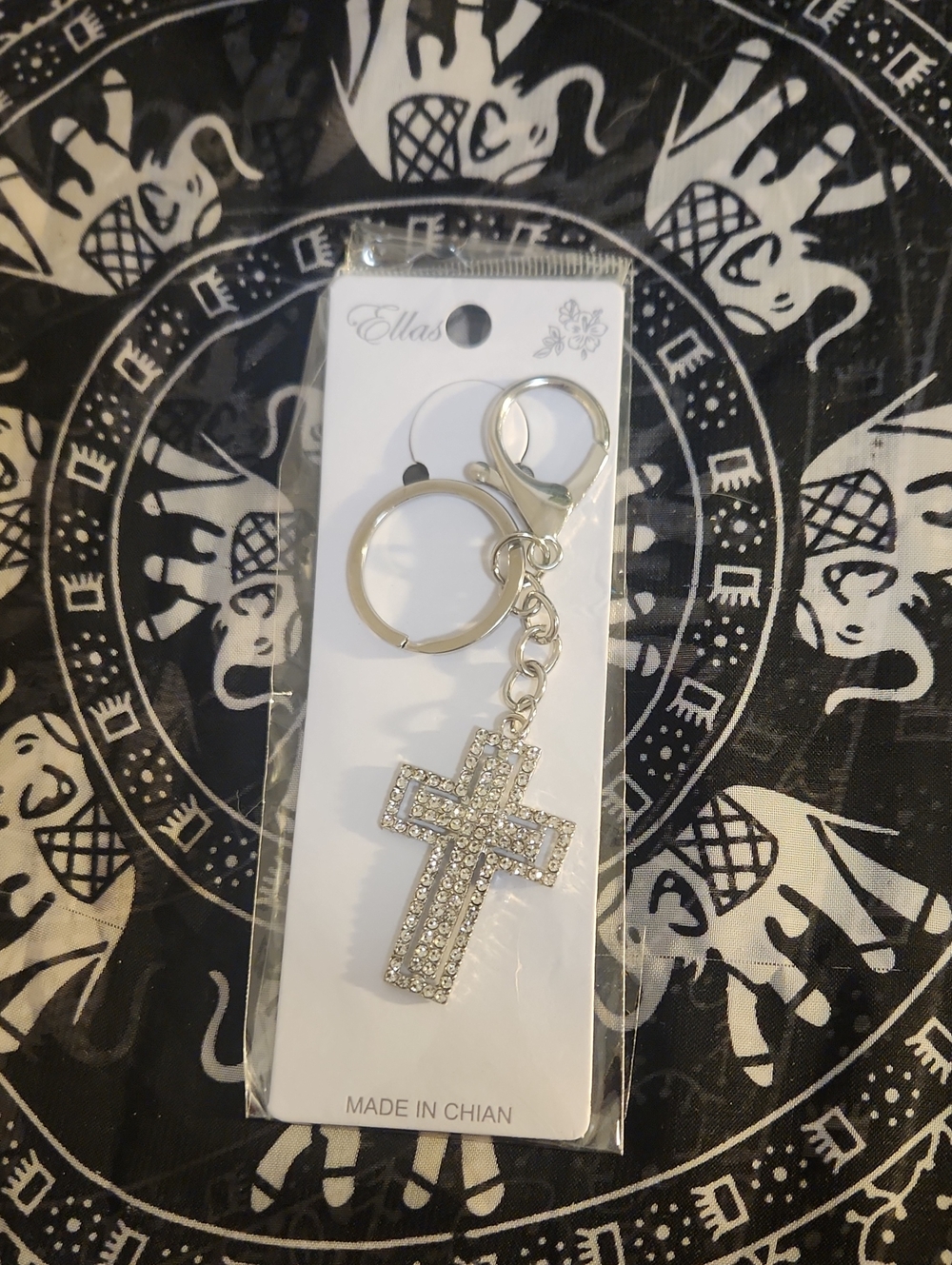 NIP Ellas Silver Crystal Cross Key Ring/Bag Charm